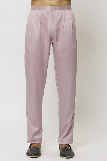 Samyukta Singhania_Pink Silk Pintucked Bordered Kurta And Pant Set_at_Aza_Fashions