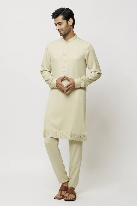 Buy Samyukta Singhania Beige Silk Pintucked Bordered Plain Kurta Online at Aza Fashions Buy_Samyukta Singhania_Beige Silk Pintucked Bordered Plain Kurta_Online_at_Aza_Fashions