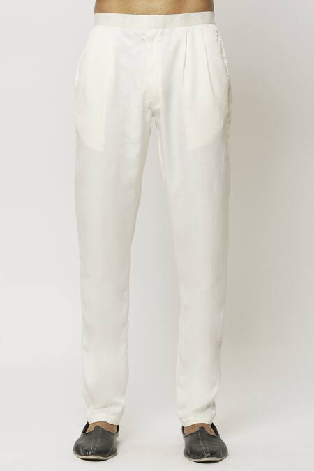 Samyukta Singhania_Cream Silk Pintucked Bordered Straight Kurta Set_at_Aza_Fashions