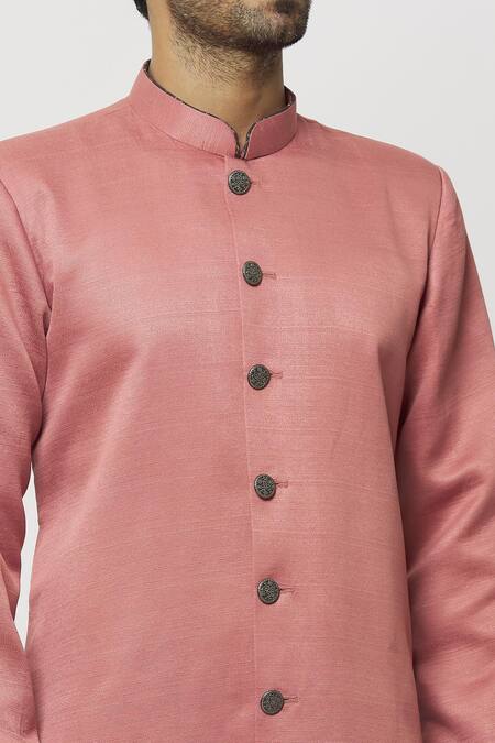 Buy_Samyukta Singhania_Pink Silk Embroidery Mandarin Collar Kurta_Online_at_Aza_Fashions