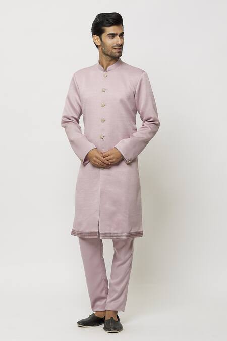 Buy Arihant Rai Sinha Pink Silk Embroidery Thread Border Kurta Online at Aza Fashions Buy_Arihant Rai Sinha_Pink Silk Embroidery Thread Border Kurta _Online_at_Aza_Fashions