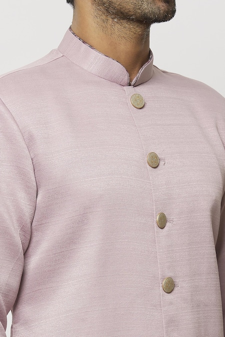 Shop Arihant Rai Sinha Pink Silk Embroidery Thread Border Kurta Online at Aza Fashions Shop_Arihant Rai Sinha_Pink Silk Embroidery Thread Border Kurta _Online_at_Aza_Fashions