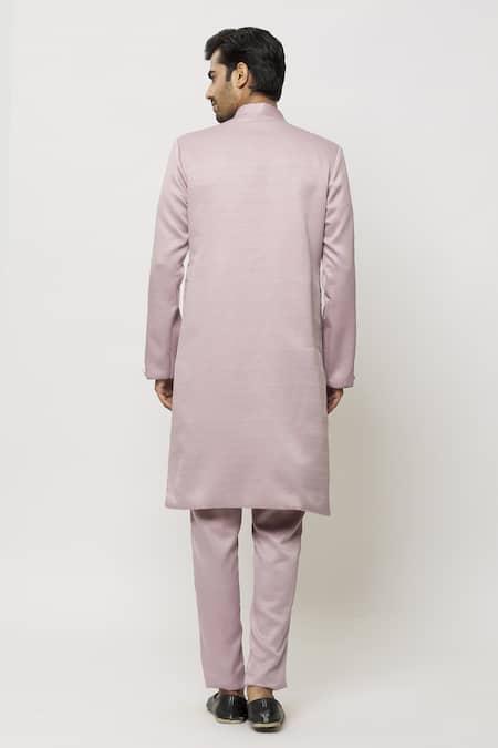 Shop Arihant Rai Sinha Pink Silk Embroidery Thread Border Kurta at Aza Fashions Shop_Arihant Rai Sinha_Pink Silk Embroidery Thread Border Kurta _at_Aza_Fashions