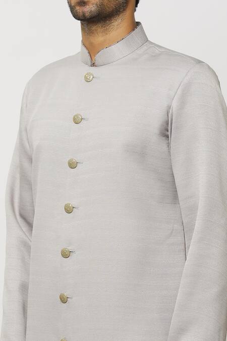 Shop Arihant Rai Sinha Grey Chanderi Silk Embroidery Border Kurta Online at Aza Fashions Shop_Arihant Rai Sinha_Grey Chanderi Silk Embroidery Border Kurta _Online_at_Aza_Fashions