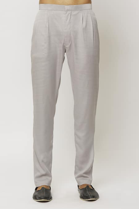 Arihant Rai Sinha_Grey , Chanderi Embroidery Border Kurta Set _at_Aza_Fashions