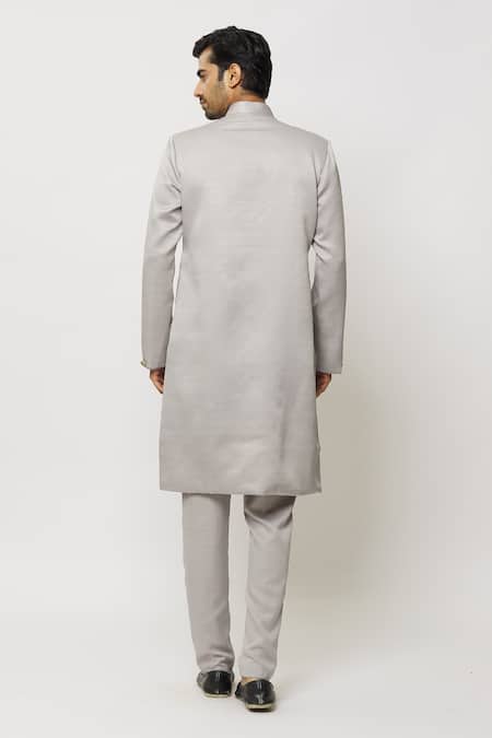 Shop Arihant Rai Sinha Grey Chanderi Silk Embroidery Border Kurta at Aza Fashions Shop_Arihant Rai Sinha_Grey Chanderi Silk Embroidery Border Kurta _at_Aza_Fashions