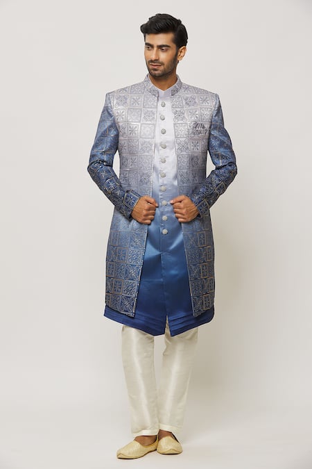 Aryavir Malhotra Embroidered Sherwani Jacket Aligadi Pant Set 