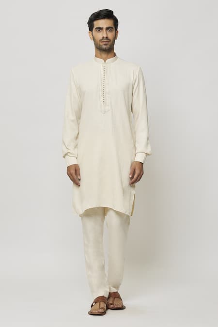 Arihant Rai Sinha_Cream Silk Embroidery Floral Print Jacket Kurta Set _Online_at_Aza_Fashions