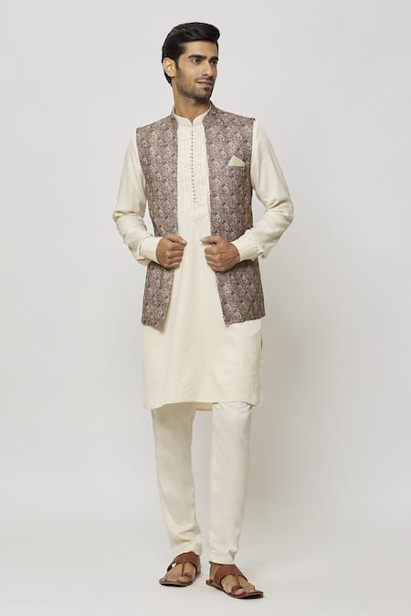Arihant Rai Sinha Gray Silk Embroidery Floral Print Nehru Jacket Online at Aza Fashions Arihant Rai Sinha_Gray Silk Embroidery Floral Print Nehru Jacket _Online_at_Aza_Fashions