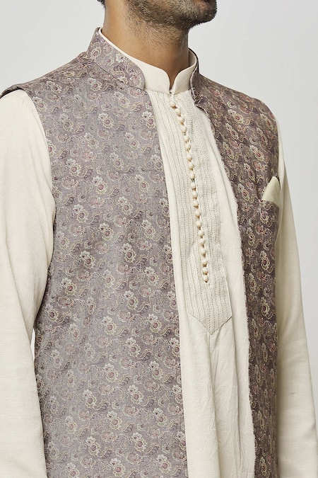 Buy Arihant Rai Sinha Gray Silk Embroidery Floral Print Nehru Jacket Online at Aza Fashions Buy_Arihant Rai Sinha_Gray Silk Embroidery Floral Print Nehru Jacket _Online_at_Aza_Fashions