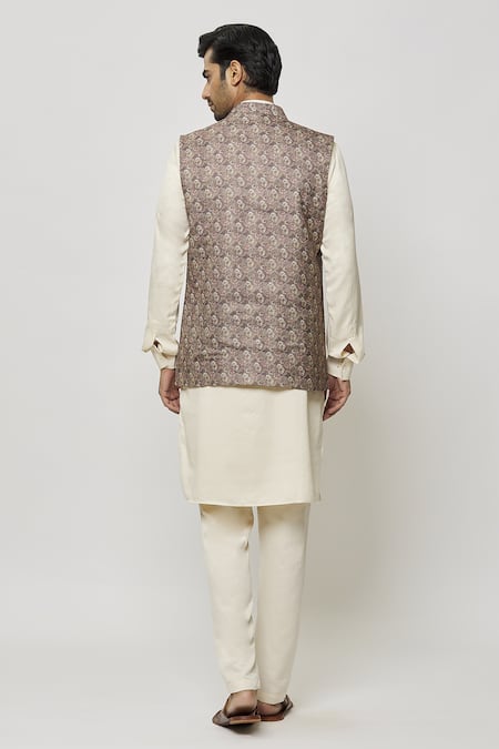 Shop Arihant Rai Sinha Gray Silk Embroidery Floral Print Nehru Jacket at Aza Fashions Shop_Arihant Rai Sinha_Gray Silk Embroidery Floral Print Nehru Jacket _at_Aza_Fashions