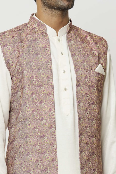 Arihant Rai Sinha_Pink Silk Embroidery Floral Print Nehru Jacket _Online_at_Aza_Fashions