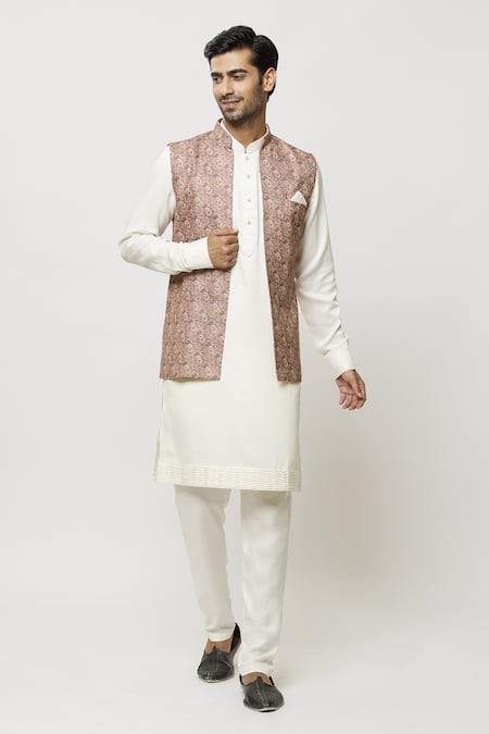 Buy_Arihant Rai Sinha_Pink Silk Embroidery Floral Print Nehru Jacket _Online_at_Aza_Fashions