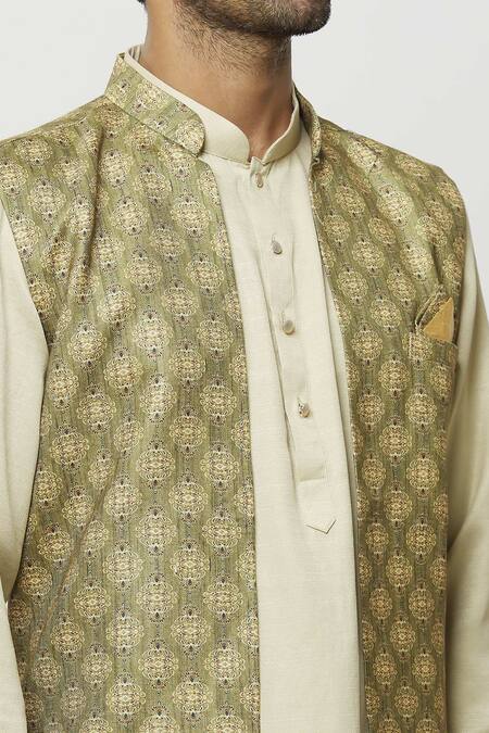 Buy Arihant Rai Sinha Green Silk Embroidery Mughal Print Art Nehru Jacket Online at Aza Fashions Buy_Arihant Rai Sinha_Green Silk Embroidery Mughal Print Art Nehru Jacket _Online_at_Aza_Fashions