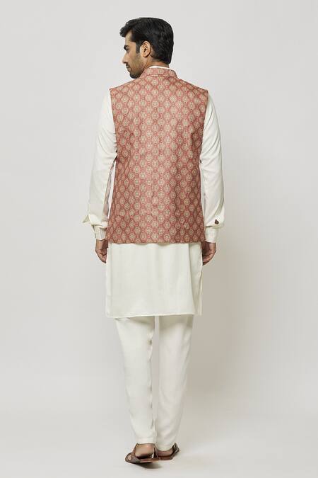 Shop Arihant Rai Sinha Brown Silk Mughal Print Nehru Jacket at Aza Fashions Shop_Arihant Rai Sinha_Brown Silk Mughal Print Nehru Jacket _at_Aza_Fashions