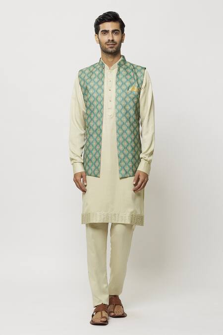 Buy Arihant Rai Sinha Green Silk Sleeveless Mughal Print Nehru Jacket Online at Aza Fashions Buy_Arihant Rai Sinha_Green Silk Sleeveless Mughal Print Nehru Jacket _Online_at_Aza_Fashions