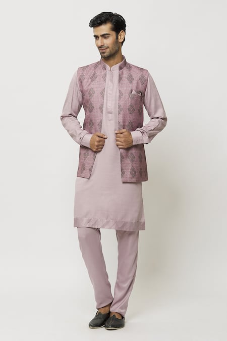 Arihant Rai Sinha_Pink Silk Embroidery Mughal Print Nehru Jacket _Online_at_Aza_Fashions