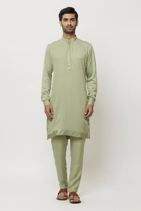 Arihant Rai Sinha_Green Silk Embroidery Art Printed Jacket Aligadi Pant Set _Online_at_Aza_Fashions