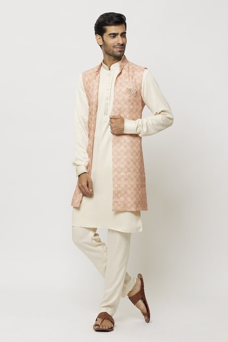 Aryavir Malhotra Mughal Print Sleeveless Jacket Aligadi Pant Set 