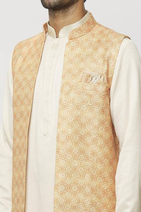 Shop_Arihant Rai Sinha_Cream Silk Embroidery Printed Jacket And Aligadi Pant Set _Online_at_Aza_Fashions