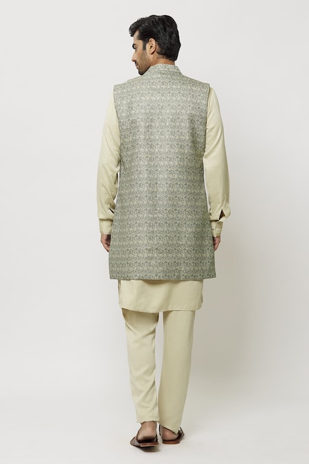 Shop Arihant Rai Sinha Gray Silk Geometric Printed Grey Nehru Jacket at Aza Fashions Shop_Arihant Rai Sinha_Gray Silk Geometric Printed Grey Nehru Jacket _at_Aza_Fashions