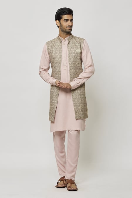 Aryavir Malhotra Art Silk Kurta Printed Jacket Set 