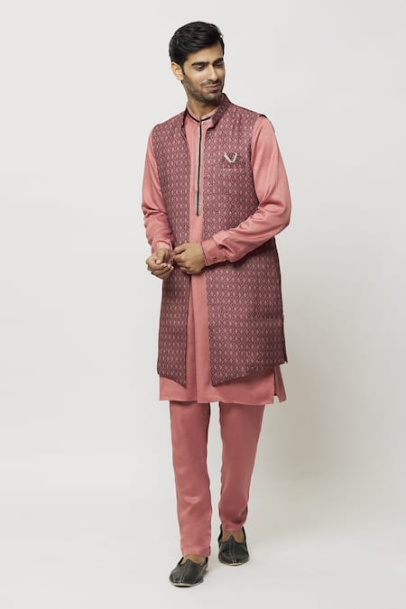 Aryavir Malhotra Cuffed Sleeve Kurta Printed Jacket Set 