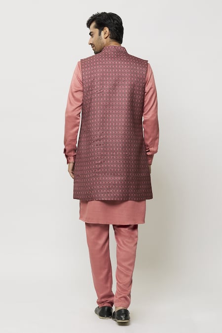 Shop Arihant Rai Sinha Maroon Silk Printed Nehru Jacket at Aza Fashions Shop_Arihant Rai Sinha_Maroon Silk Printed Nehru Jacket _at_Aza_Fashions