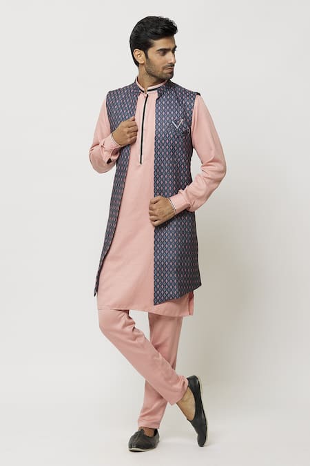 Aryavir Malhotra Art Banarasi Silk Kurta Printed Jacket Set 