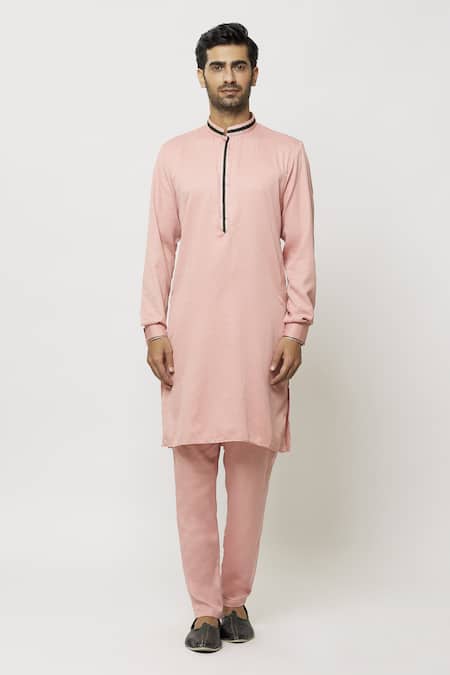 Arihant Rai Sinha_Blue Silk Pink Straight Kurta And Printed Jacket Set _Online_at_Aza_Fashions