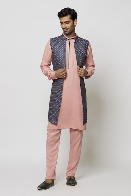 Arihant Rai Sinha Blue Silk Geometric Printed Nehru Jacket Online at Aza Fashions Arihant Rai Sinha_Blue Silk Geometric Printed Nehru Jacket _Online_at_Aza_Fashions