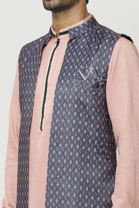Buy Arihant Rai Sinha Blue Silk Geometric Printed Nehru Jacket Online at Aza Fashions Buy_Arihant Rai Sinha_Blue Silk Geometric Printed Nehru Jacket _Online_at_Aza_Fashions