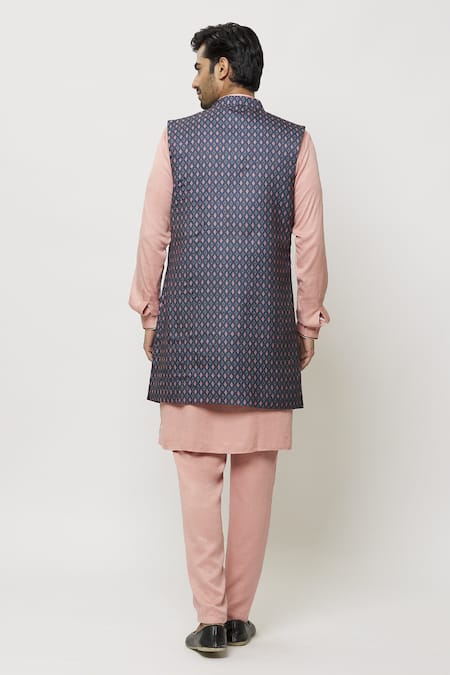 Shop Arihant Rai Sinha Blue Silk Geometric Printed Nehru Jacket at Aza Fashions Shop_Arihant Rai Sinha_Blue Silk Geometric Printed Nehru Jacket _at_Aza_Fashions