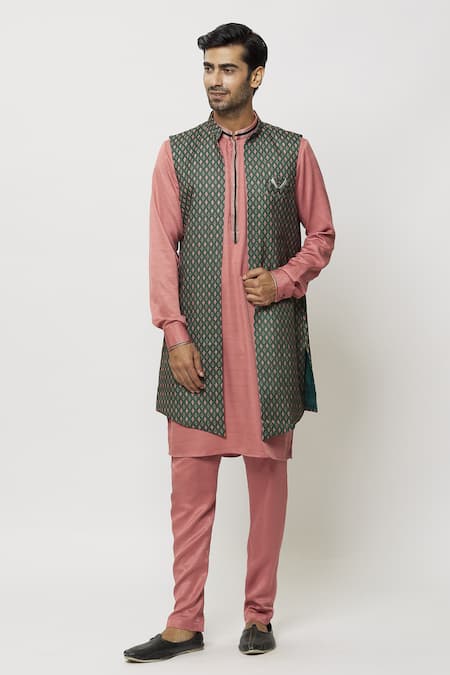 Aryavir Malhotra Straight Kurta Printed Jacket Set 