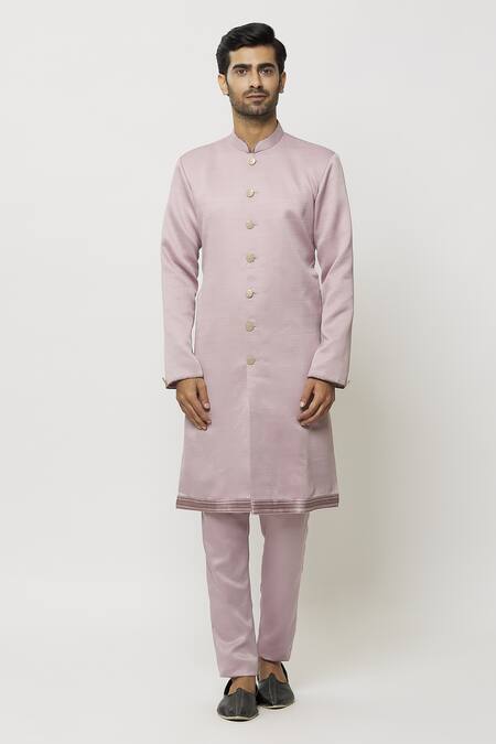 Buy_Arihant Rai Sinha_Pink Silk Solid Sherwani Printed Jacket Set _Online_at_Aza_Fashions