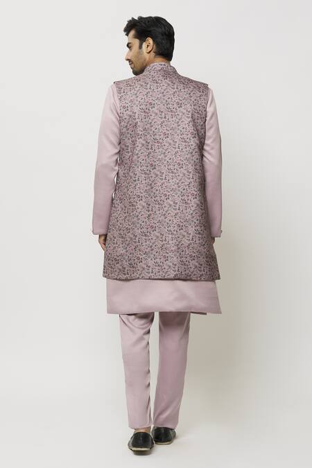 Arihant Rai Sinha_Pink Silk Solid Sherwani Printed Jacket Set _Online_at_Aza_Fashions
