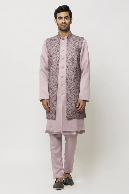 Arihant Rai Sinha_Pink Silk Solid Sherwani Printed Jacket Set _at_Aza_Fashions