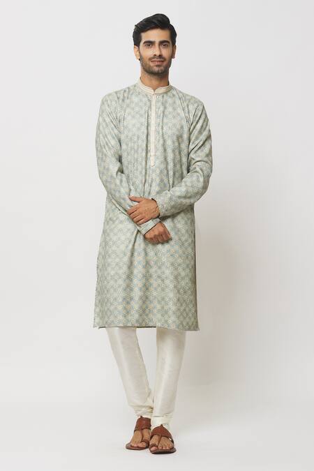 Arihant Rai Sinha Blue Silk Embroidery Poppy Jaal Print Kurta Set at Aza Fashions Arihant Rai Sinha_Blue Silk Embroidery Poppy Jaal Print Kurta Set _at_Aza_Fashions