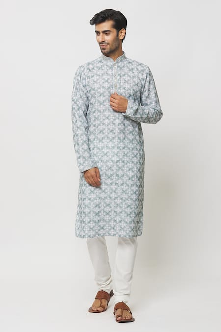 Arihant Rai Sinha Grey Kurta Cotton Printed Lotus With Churidar For Kids