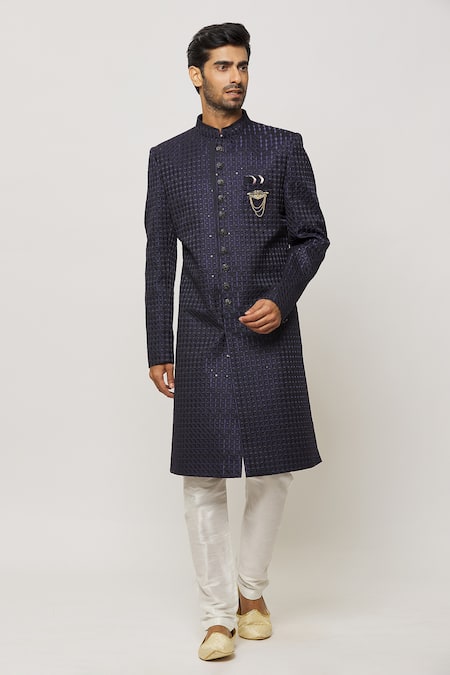 Aryavir Malhotra Retro Bloom Motif Embroidered Sherwani Set 