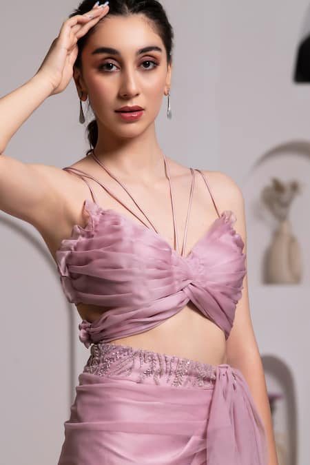 Buy Baya Purple Organza, Net, Viscose Beads, Sequins Pleated Draped Blouse And Skirt Set Online at Aza Fashions Buy_Baya_Purple Organza, Net, Viscose Beads, Sequins Pleated Draped Blouse And Skirt Set _Online_at_Aza_Fashions