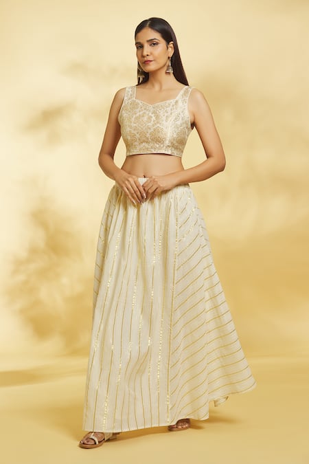 Ivory Lehenga Set With Multi-Colored Floral Embroidery Design by Mishru at  Pernia's Pop Up Shop 2024