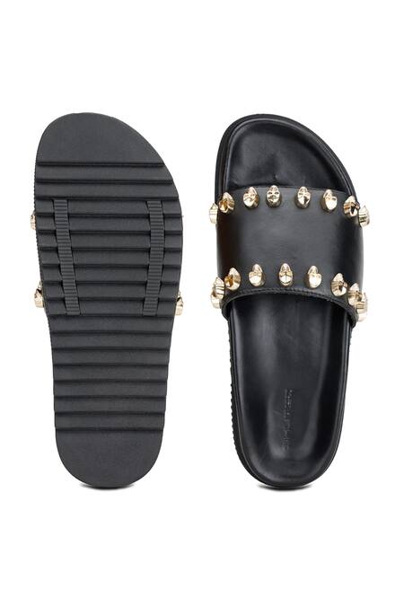 Buy Black Embellished Rebel Slides For Men by SHUTIQ Online at Aza