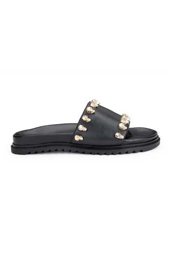 SHUTIQ_Black Embellished Rebel Slides _Online_at_Aza_Fashions