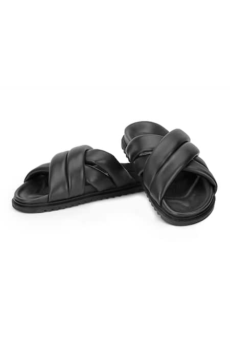 Buy Black Rove Solid Leather Slides For Men by SHUTIQ Online at