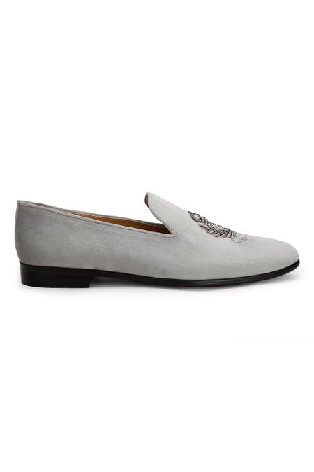 Shutiq_Grey Royal Emblem Sterling Embroidered Slip-on Shoes _Online_at_Aza_Fashions