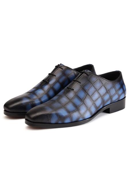 Buy_Shutiq_Blue Textured Scalin Pattern Lace-up Shoes _Online_at_Aza_Fashions
