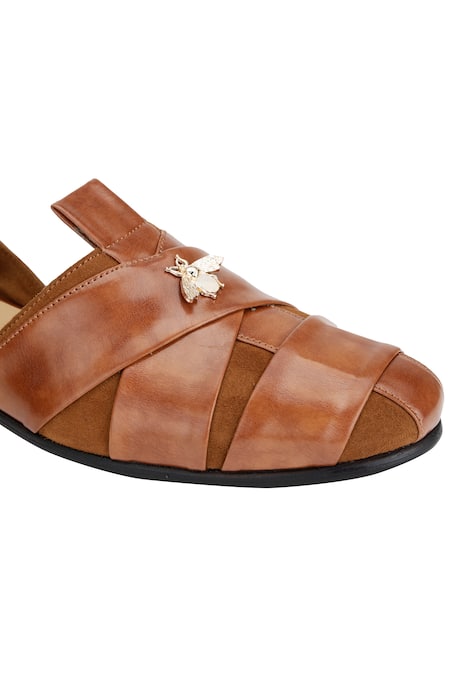 Buy_Shutiq_Brown Embellished Sheraz Bee Slip-on Shoes _Online_at_Aza_Fashions