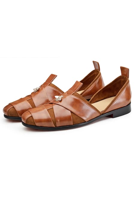 Shop_Shutiq_Brown Embellished Sheraz Bee Slip-on Shoes _Online_at_Aza_Fashions