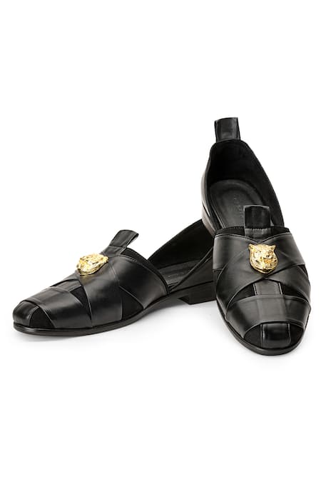 SHUTIQ Sheraz Coal Embellished Slip-On Shoes 